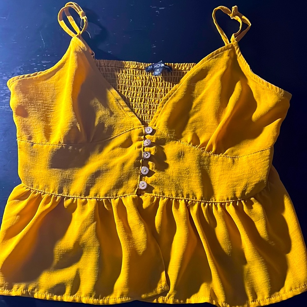 Yellow buttoned ruffle crop top